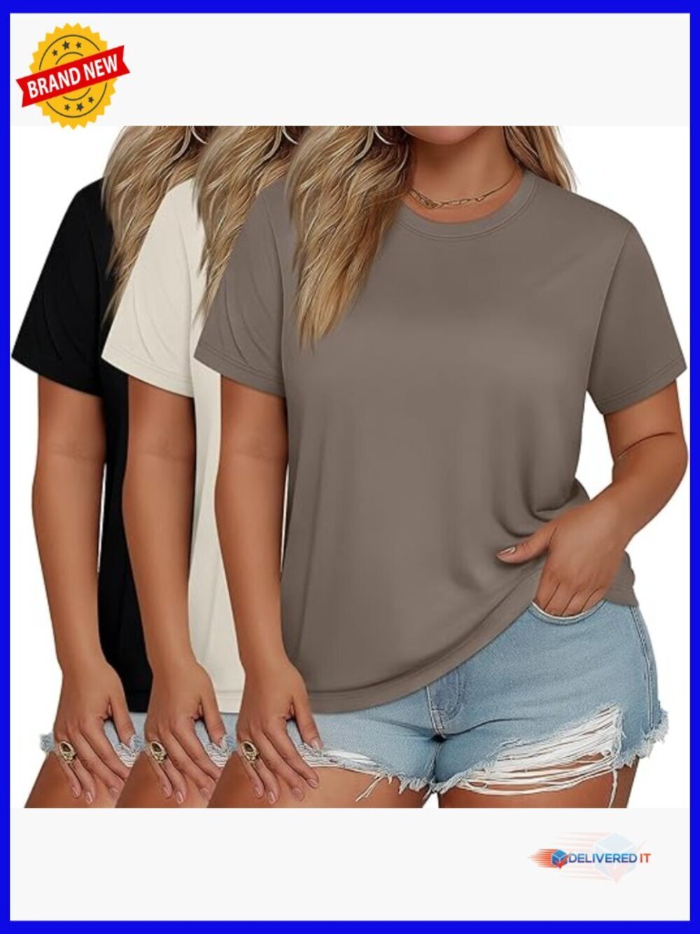 3 Pack Plus Size Women's Loose Fit Tees